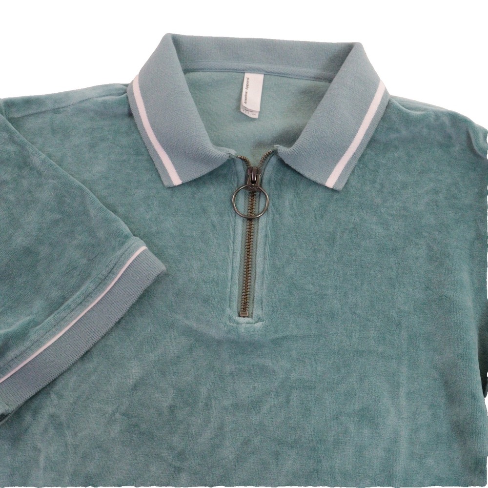 American Apparel Sweatshirt Velour Quarter Zip Retro‎ Teal Cotton Blend Men S